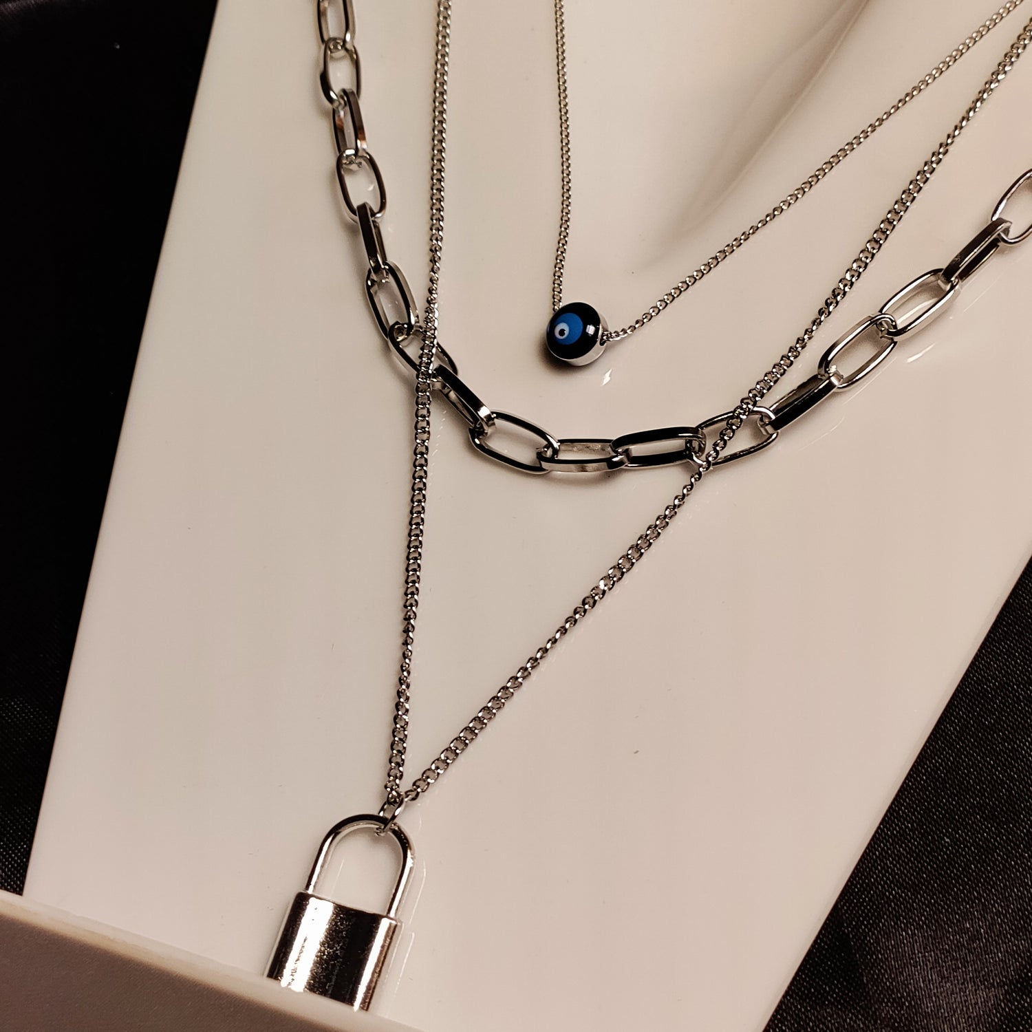 Sorelle Gold Lock & Heart Charm Chain Link Necklace Set