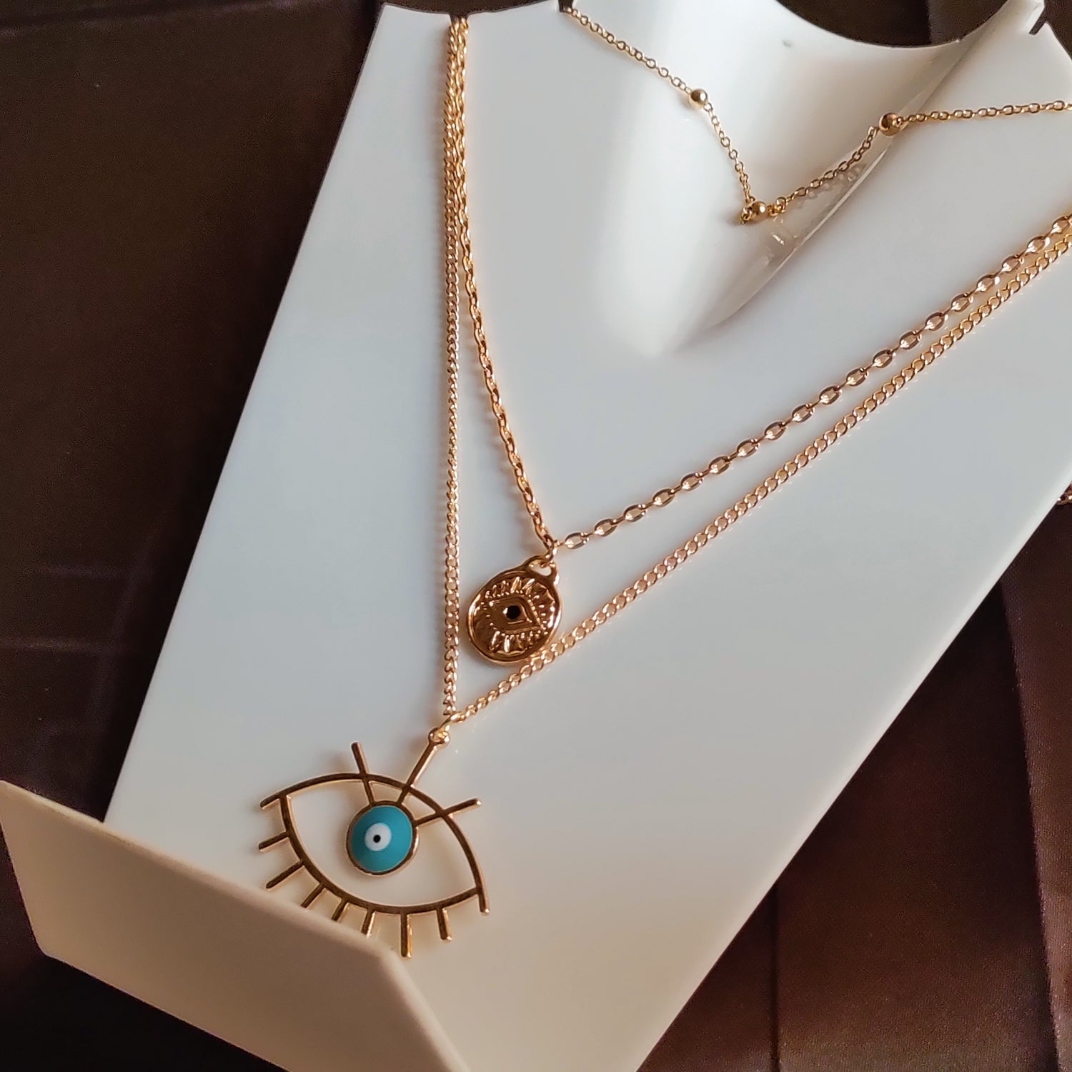 Gold plated fancy cz evil eye necklace -