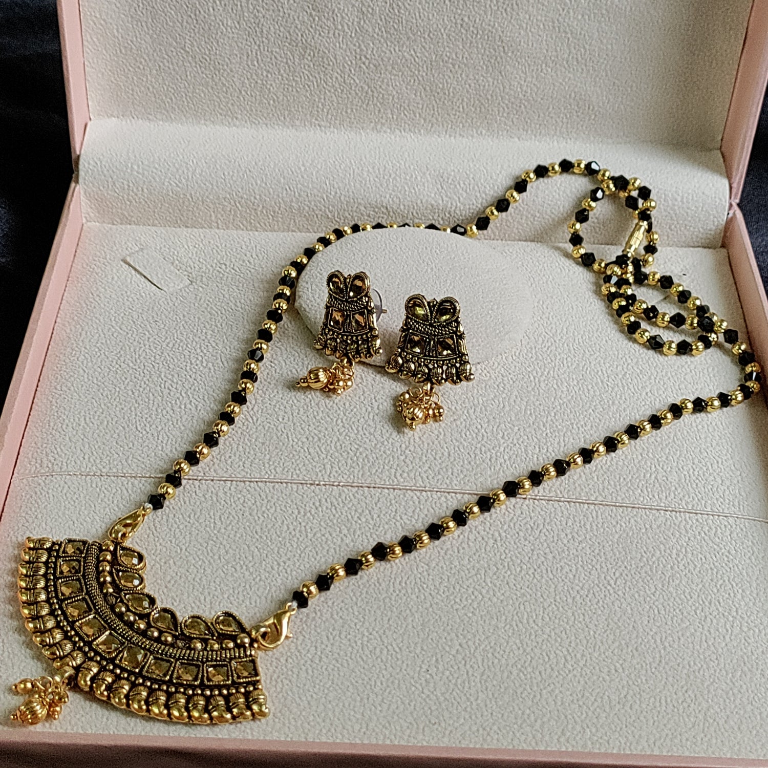 Black & Gold-Toned Cubic Zirconia Studded Mangalsutra, Earrings and Ri –  VOYLLA
