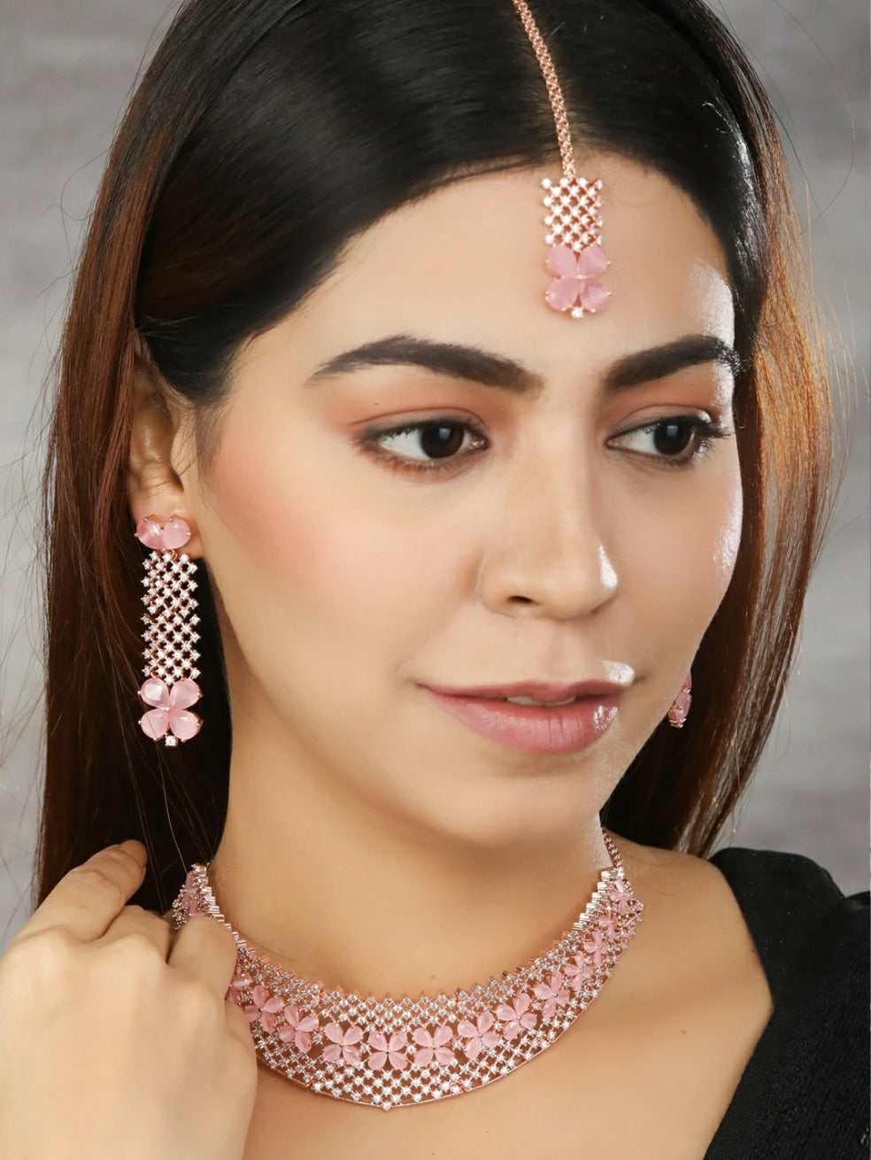 Beautiful Pink and White American Diamond Necklace  American diamond  necklaces, Pink jewelry, American diamond
